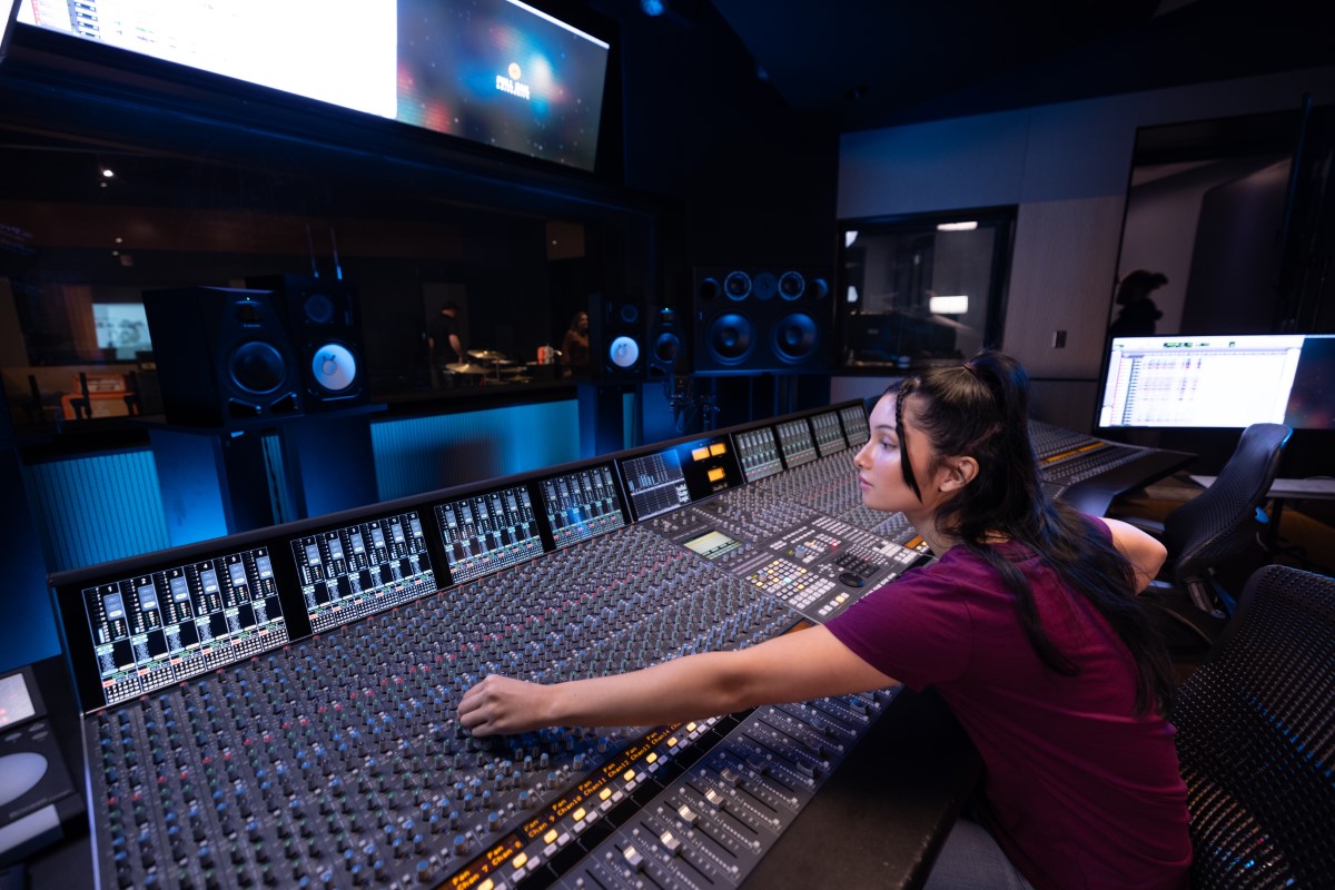 Student exploring audio temple